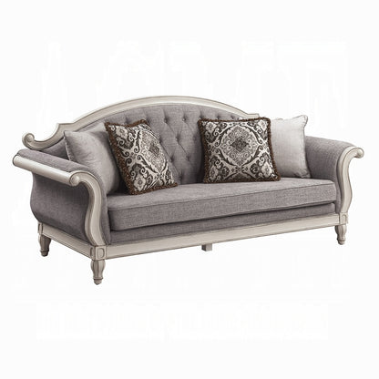 Florian Colletion 3-Piece Living Room Set Include Sofa, Loveseat and Chair, Gray Fabric & Antique White Finish