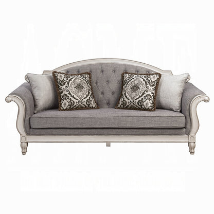 Florian Colletion 3-Piece Living Room Set Include Sofa, Loveseat and Chair, Gray Fabric & Antique White Finish