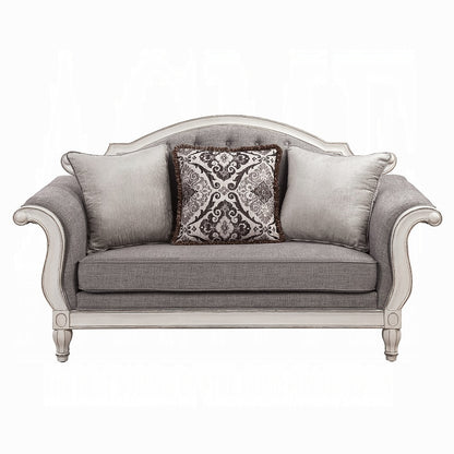 Florian Colletion 3-Piece Living Room Set Include Sofa, Loveseat and Chair, Gray Fabric & Antique White Finish