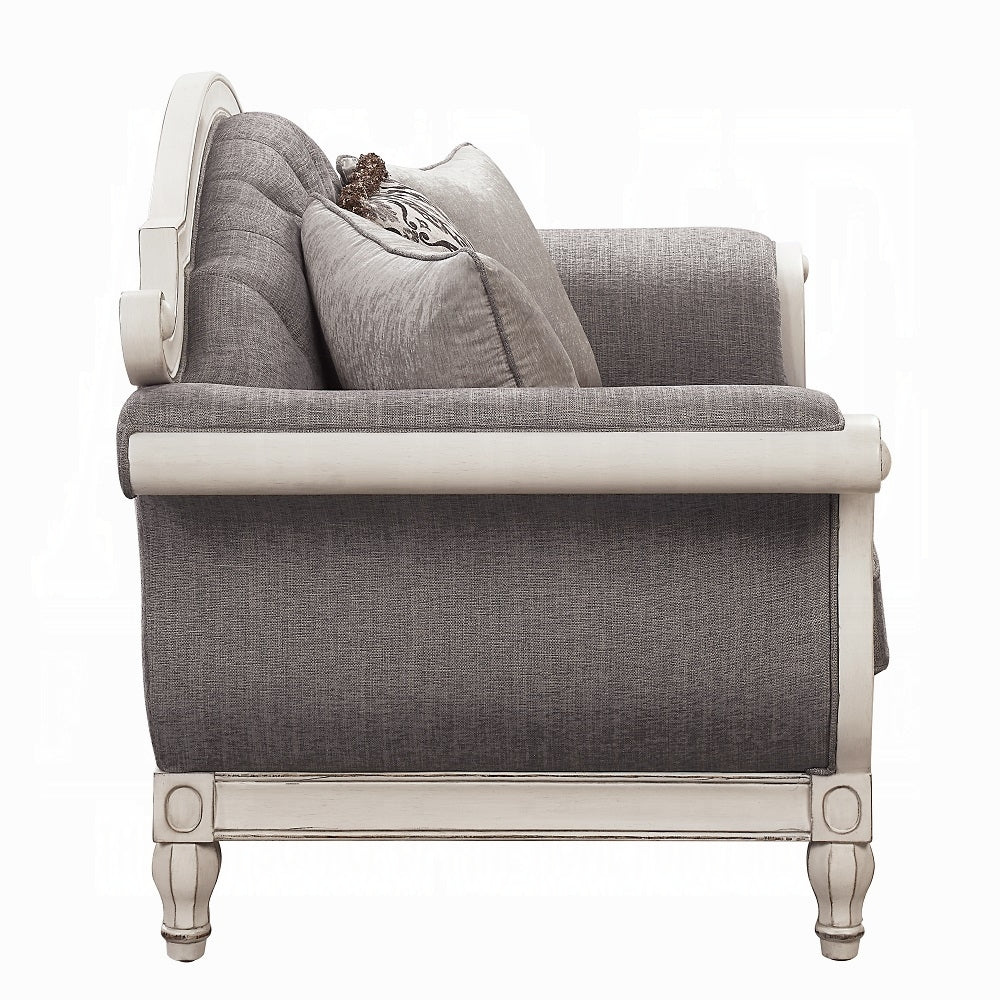 Florian Colletion 3-Piece Living Room Set Include Sofa, Loveseat and Chair, Gray Fabric & Antique White Finish