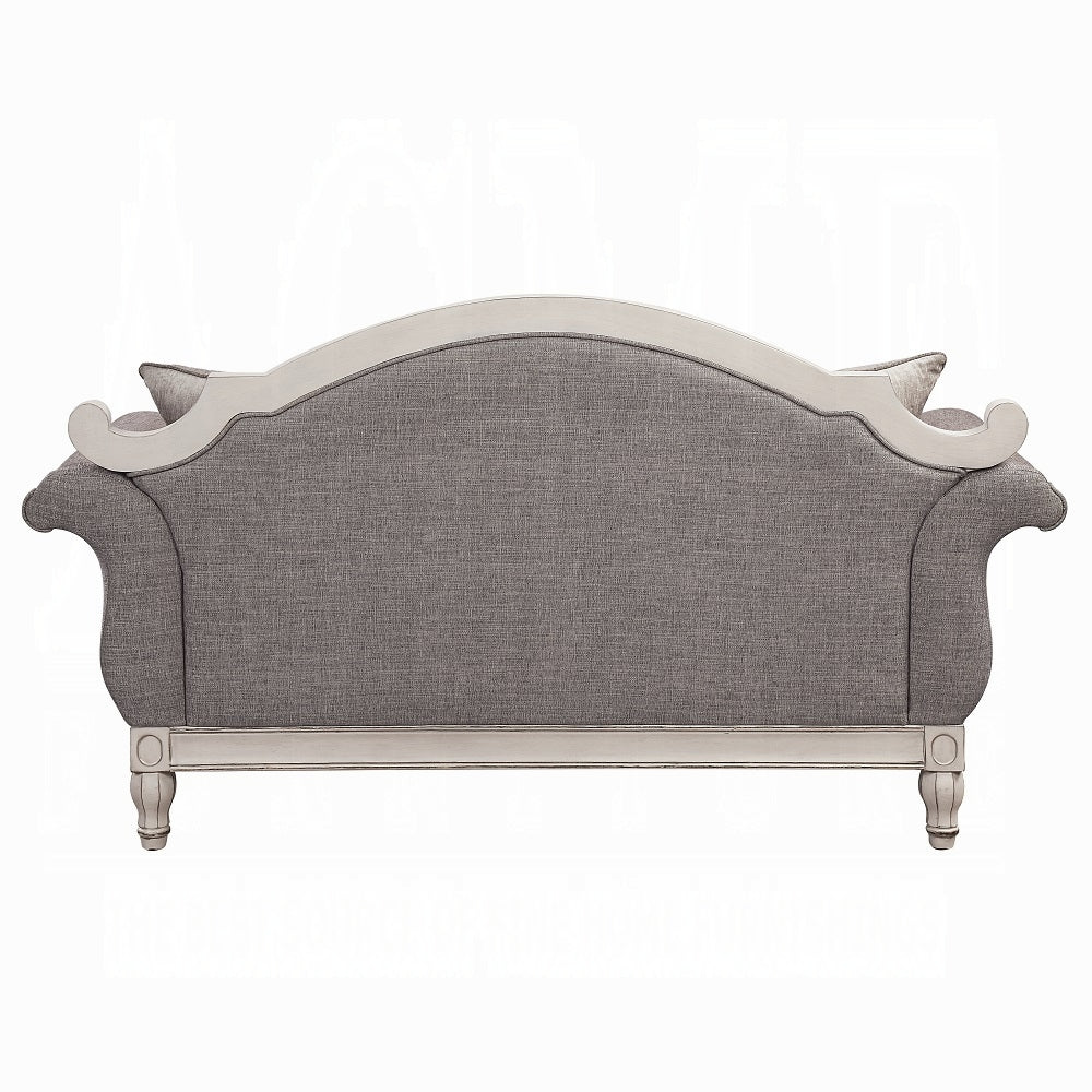 Florian Colletion 3-Piece Living Room Set Include Sofa, Loveseat and Chair, Gray Fabric & Antique White Finish