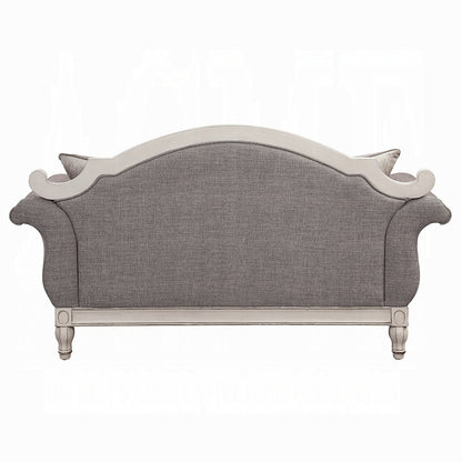 Florian Colletion 3-Piece Living Room Set Include Sofa, Loveseat and Chair, Gray Fabric & Antique White Finish