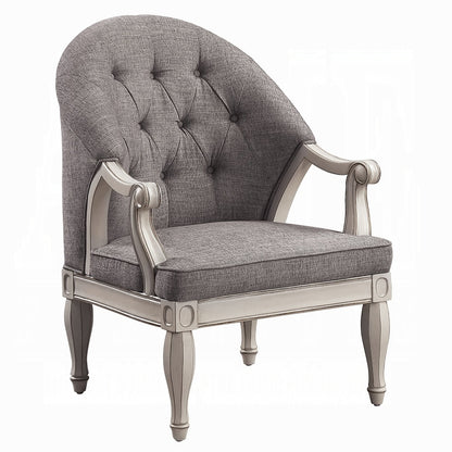 Florian Colletion 3-Piece Living Room Set Include Sofa, Loveseat and Chair, Gray Fabric & Antique White Finish