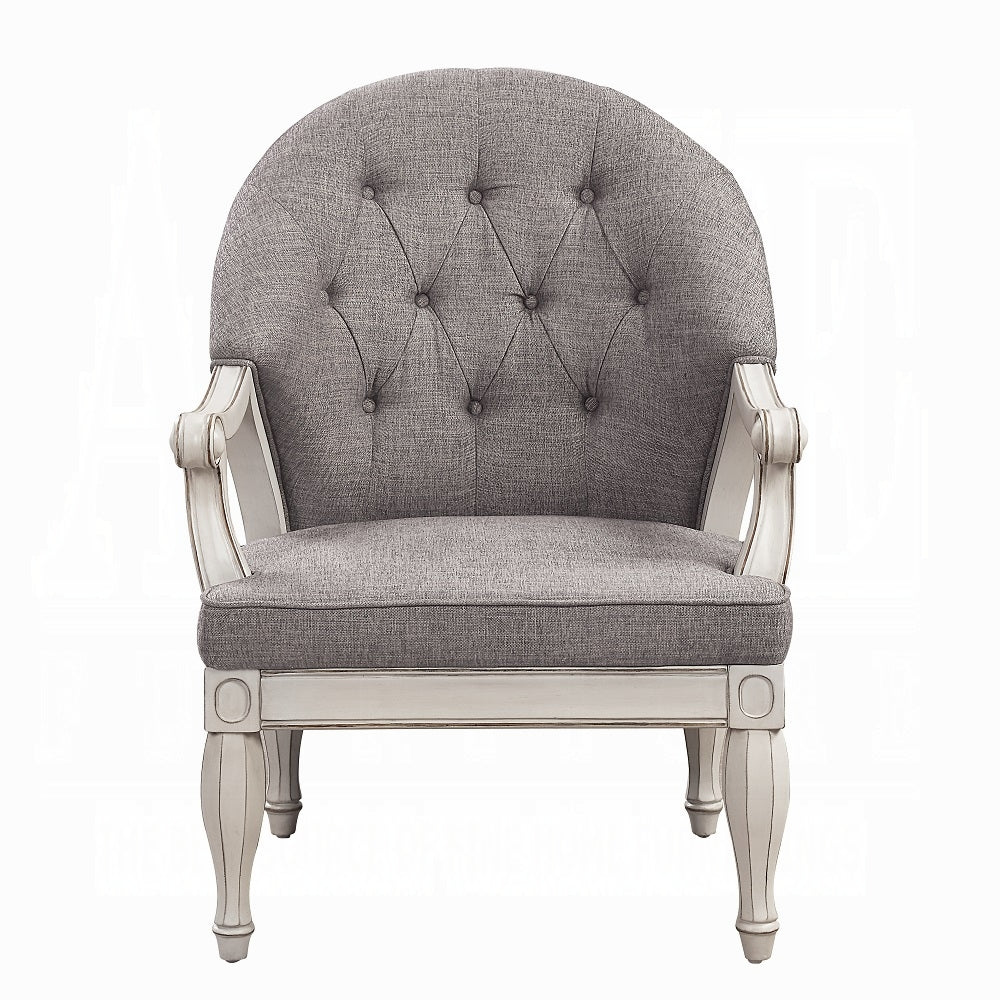 Florian Colletion 3-Piece Living Room Set Include Sofa, Loveseat and Chair, Gray Fabric & Antique White Finish