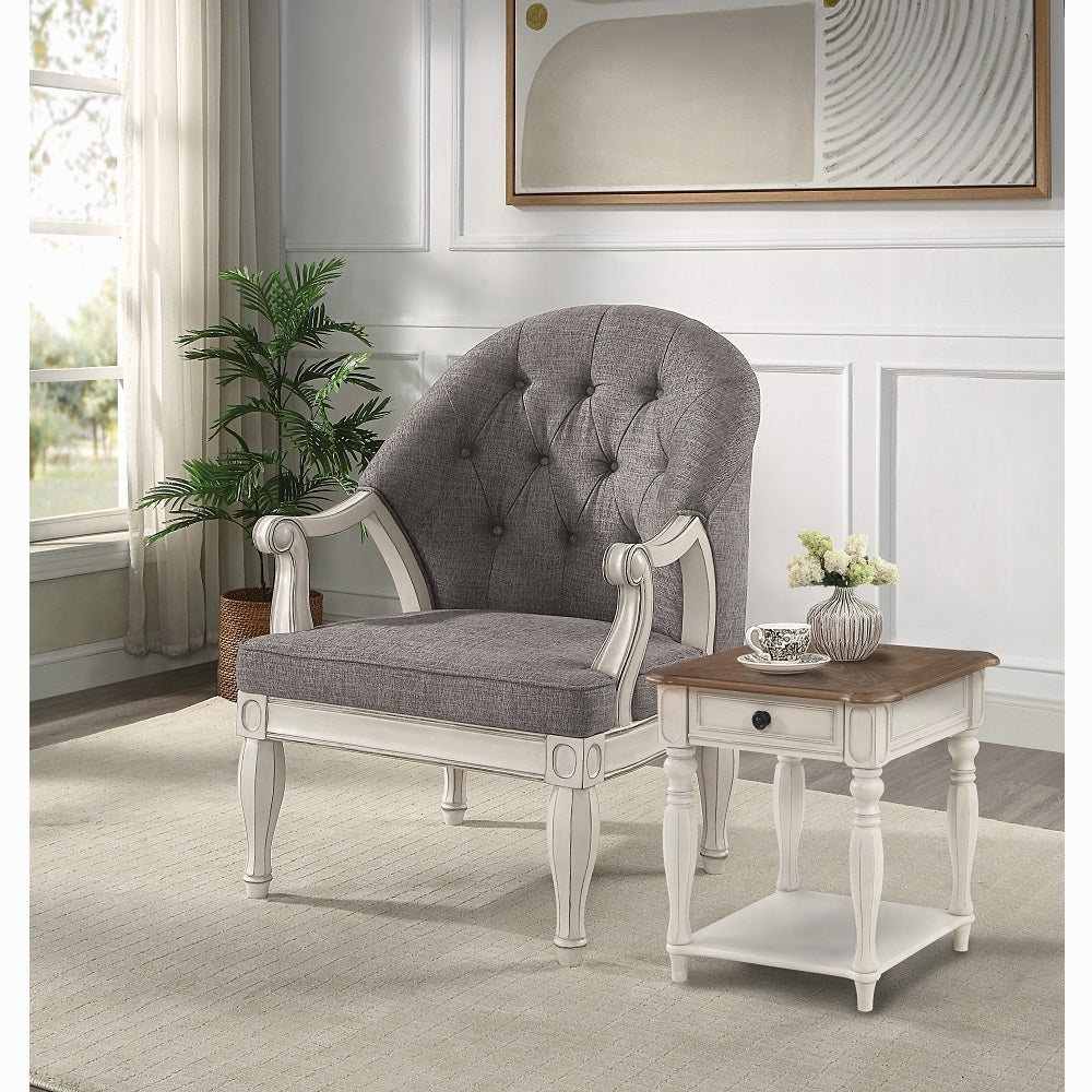 Florian Colletion 3-Piece Living Room Set Include Sofa, Loveseat and Chair, Gray Fabric & Antique White Finish