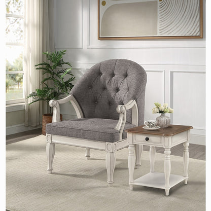 Florian Colletion 3-Piece Living Room Set Include Sofa, Loveseat and Chair, Gray Fabric & Antique White Finish