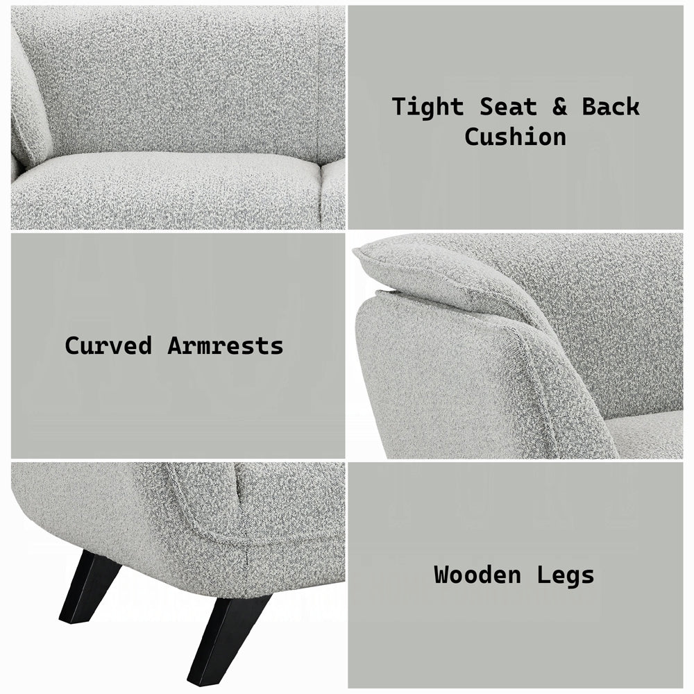 Nayeli 4-Piece Living Room Set Include Sofa, Loveseat, Chair and Coffee Table, Light Gray Boucle
