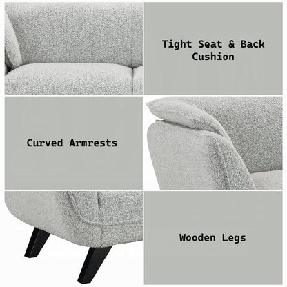 Nayeli 4-Piece Living Room Set Include Sofa, Loveseat, Chair and Coffee Table, Light Gray Boucle