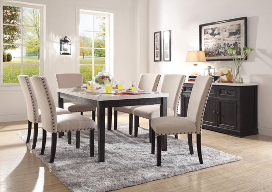 ACME 7-ps Casual Dining Table Set Include 1 Dining Table, 6 Side Chairs, 7-Person Marble Dining Set, Rectangular