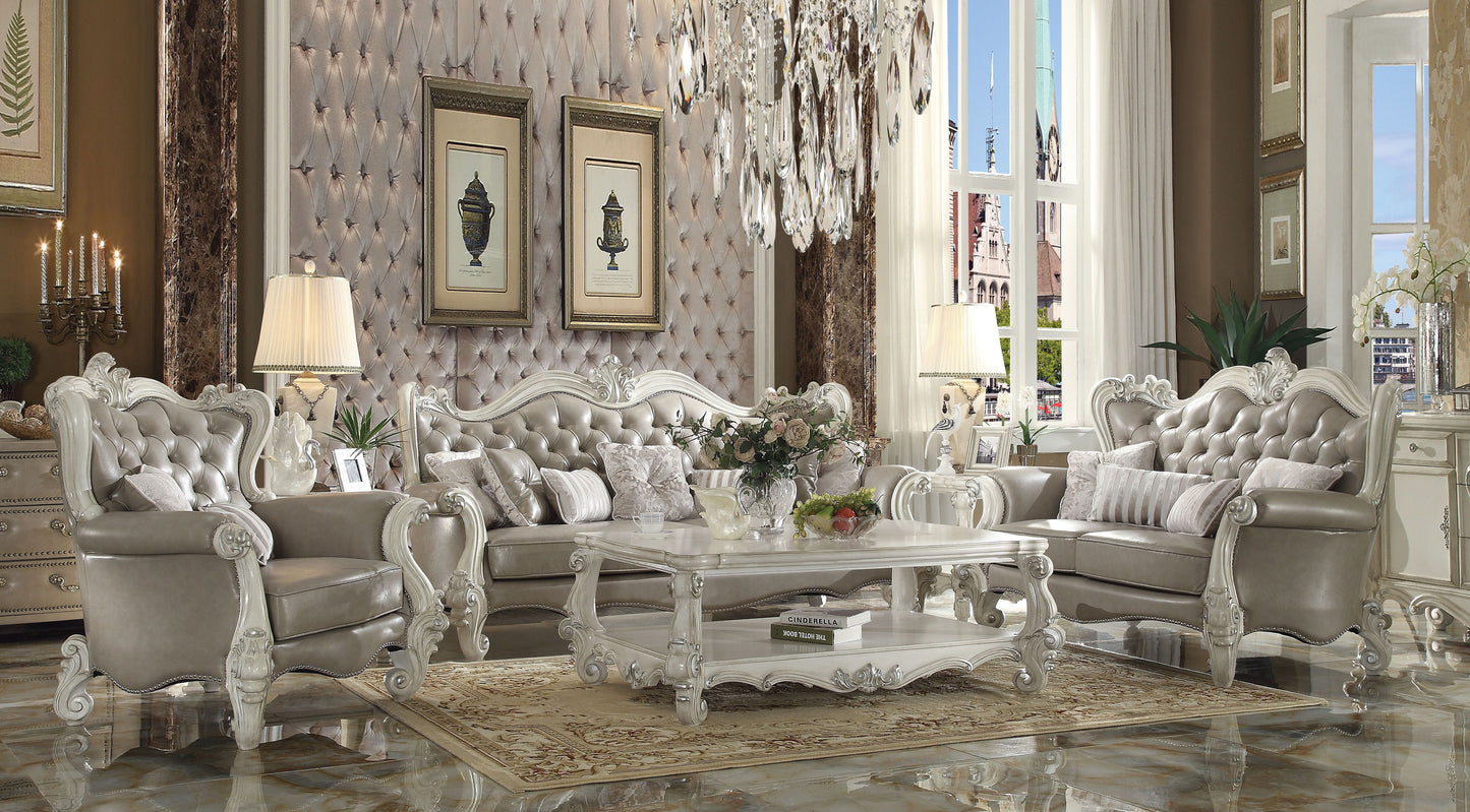 Versailles Collection Luxury 4-Piece Living Room Set, Including Sofa, Loveseat, Chair and Coffee Table, Bone White