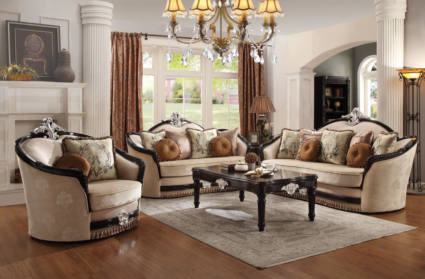 Ernestine 4-Piece Living Room Set Include Sofa w/ 7 Pillows, Loveseat w/ 5 Pillows, Chair w/ 2 Pillows and Coffee Table