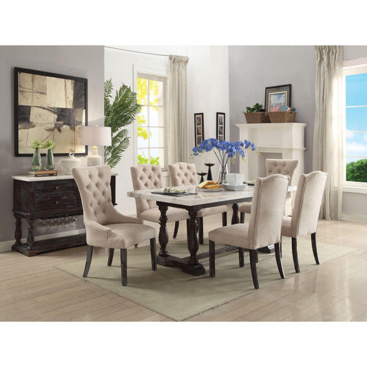 ACME White Marble & Espresso Dining Table Set & Chairs by Acme Gerardo 60820-7pcs