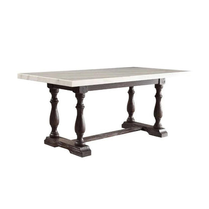 7pcs  Dining Table Set with 6 Chairs White Marble & Espresso 60820