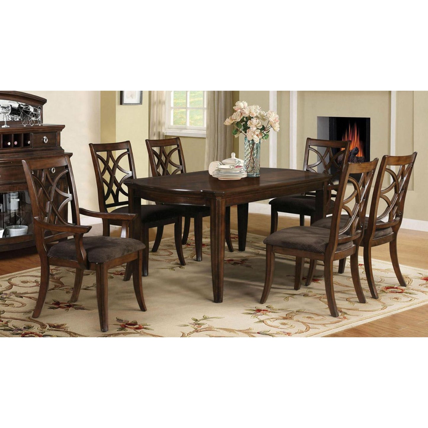 7Pcs Wood Dining Table Set with Leaf Acme Furniture 60255 Keenan Dark Walnut