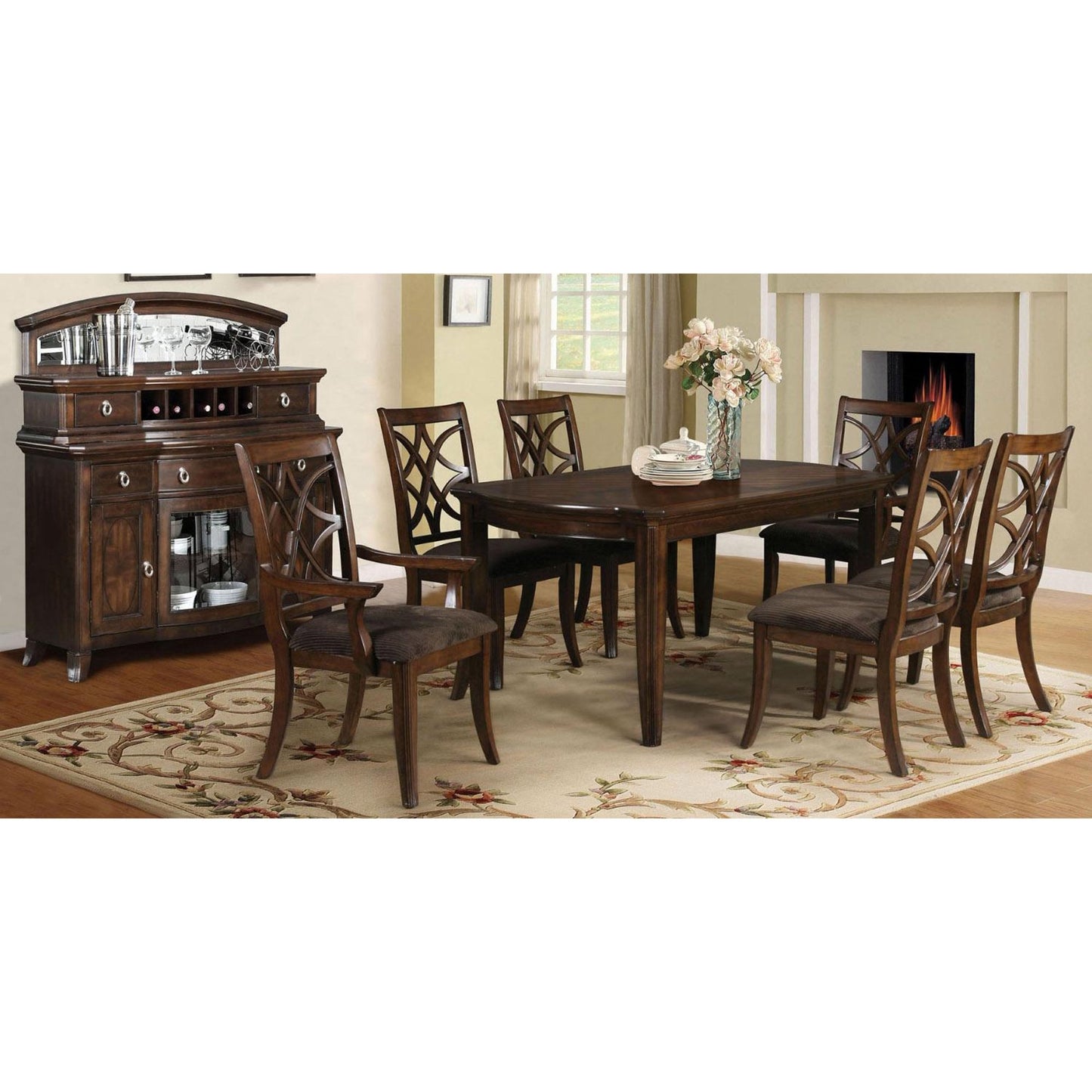 7Pcs Wood Dining Table Set with Leaf Acme Furniture 60255 Keenan Dark Walnut