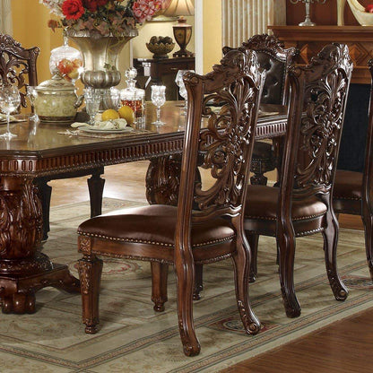 Acme Furniture Vendome Cherry 7 Piece Large Round Pedestal Dining Table Set