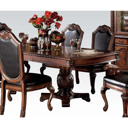 7Pcs Extendable Dining Table Set Include 1 Extendable Dining Table 4 Side Chairs and 2 Arm Chairs Cherry Finish