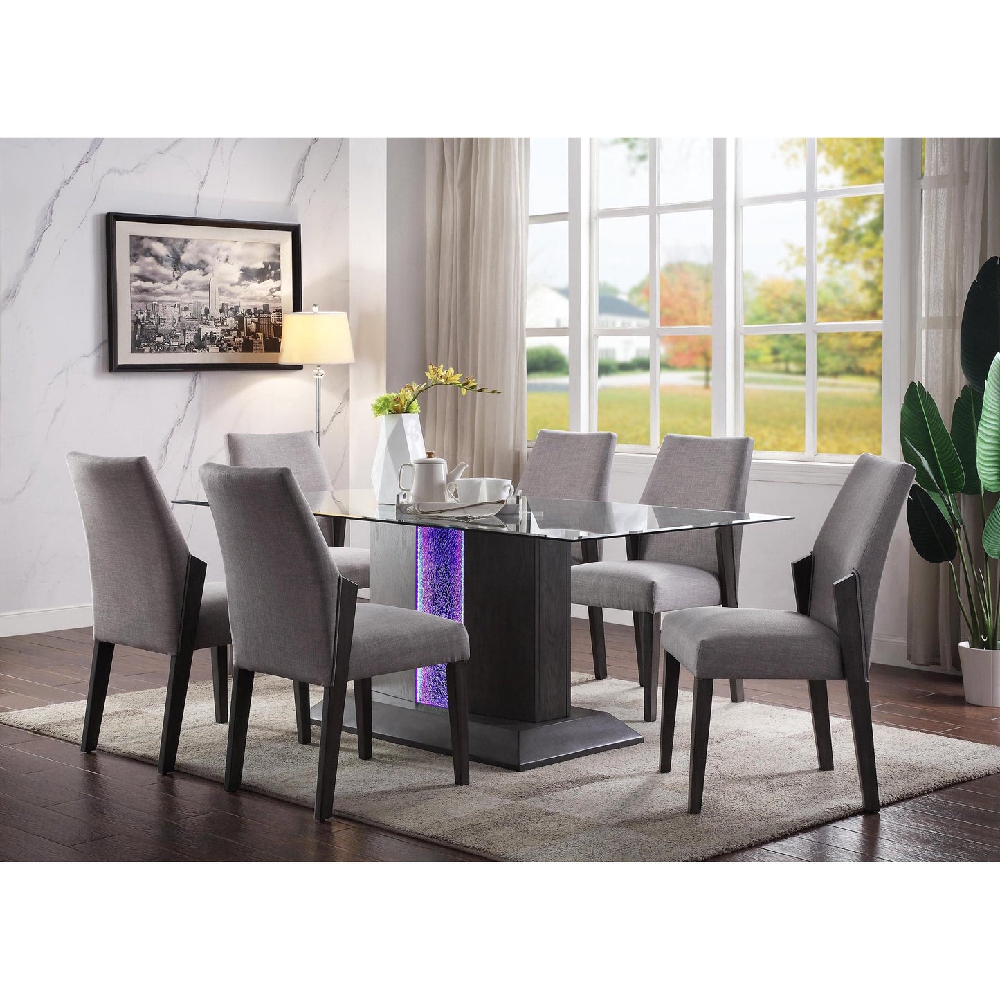 Tempered Glass Top Dining Table Set 7Pcs 72290 Belay Acme Contemporary Modern