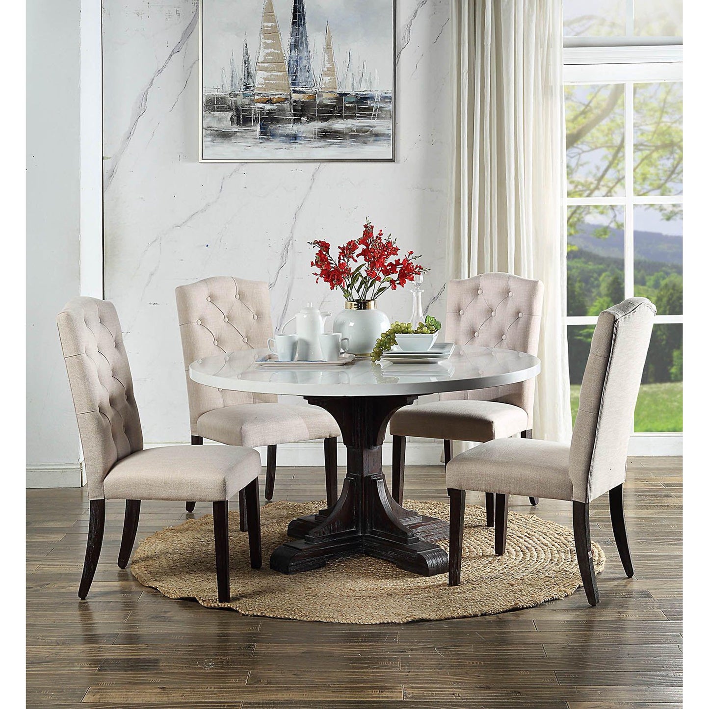 Rustic White Marble & Espresso Dining Table Set by Acme Gerardo DN00090-5pcs