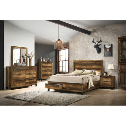 Rustic Oak Finish King Eastern 3pcs Bedroom Set Include Bed + 2 Nightstands