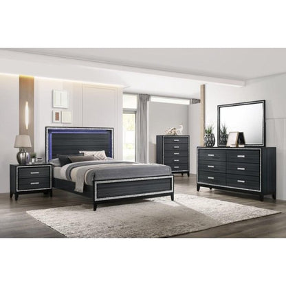 Haiden Modern Black Eastern King Bed Set 5PCS Includes Bed, 2 Nightstands, Dresser and Mirror