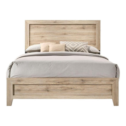 Miquell Contemporary Natural Bed 6PCS Set Includes Bed, 2 Nightstands, Dresser, Chest and Mirror