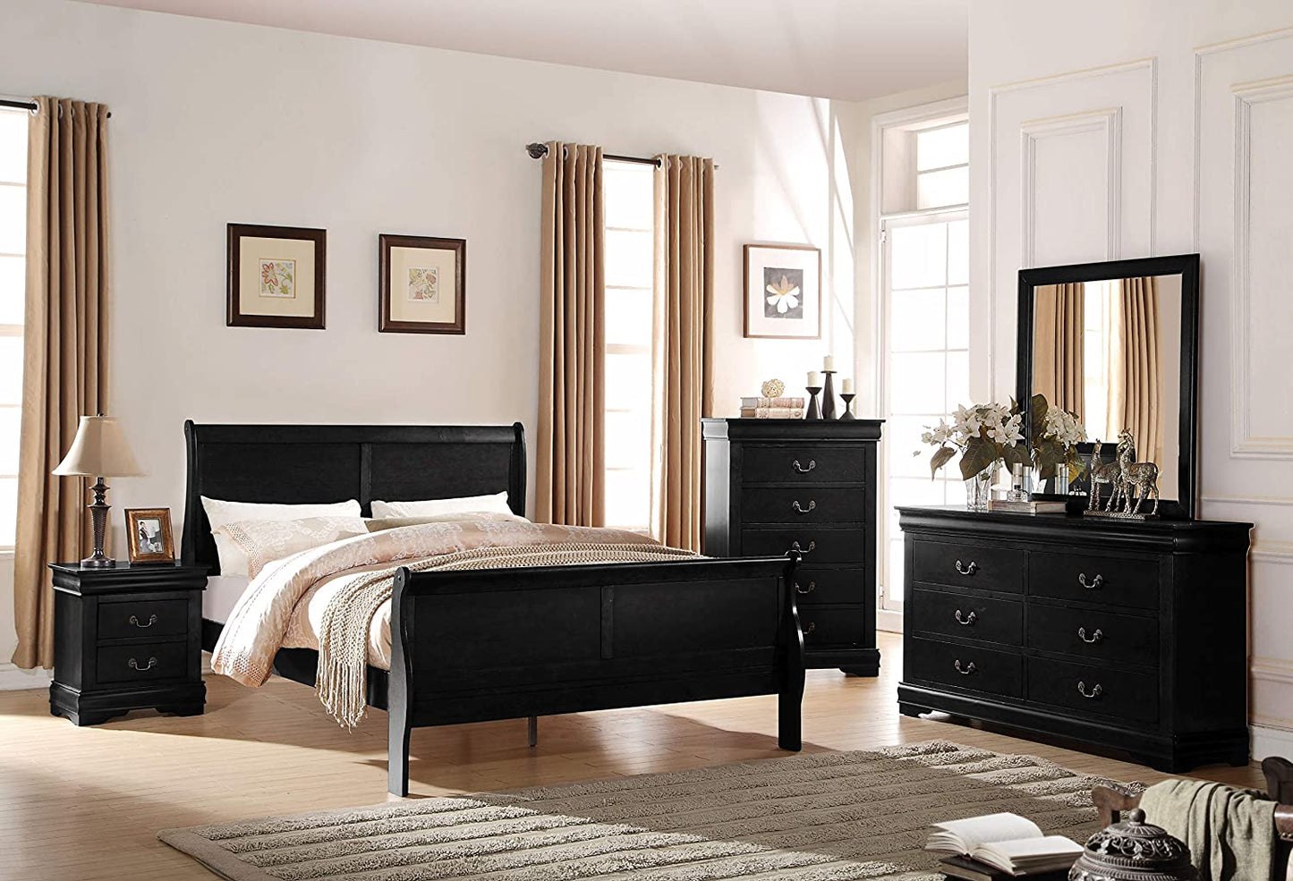 6-Piece Bedroom Set Bed, Dress, Chest, Mirror and 2 Nightstands